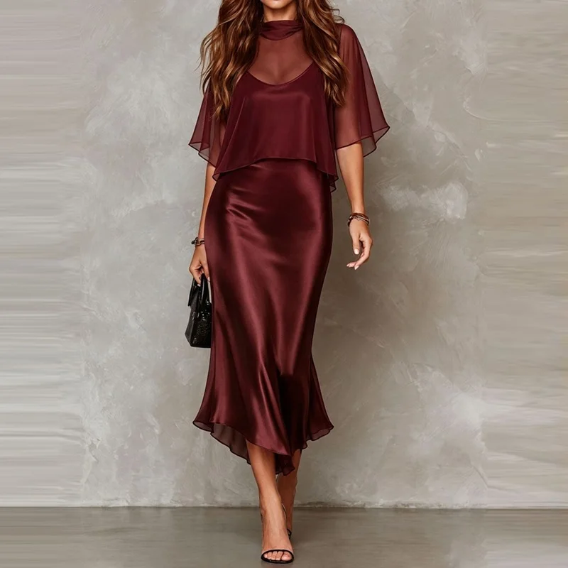 Elegant Solid Chiffon Skirt Set Ladies Mesh Sling Top Slim Fit Mermaid Long Skirt Outfits Summer Formal Prom Party 2 Piece Suits
