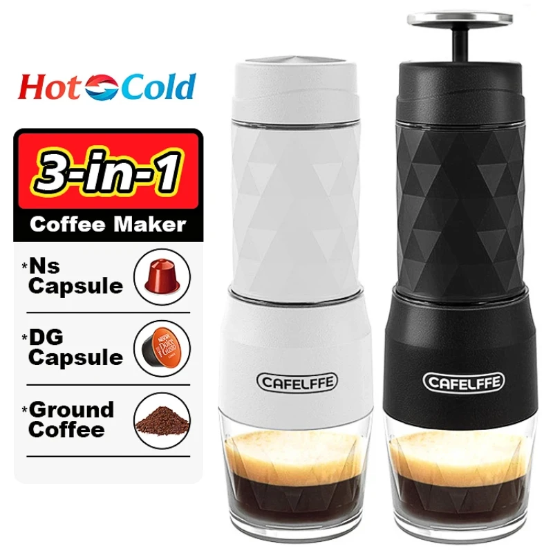 Cafelffe 3 In1 Machine à café Portable eau chaude/froide Machine à expresso manuelle pour capsules et presse à main moulu cafetière randonnée voyage