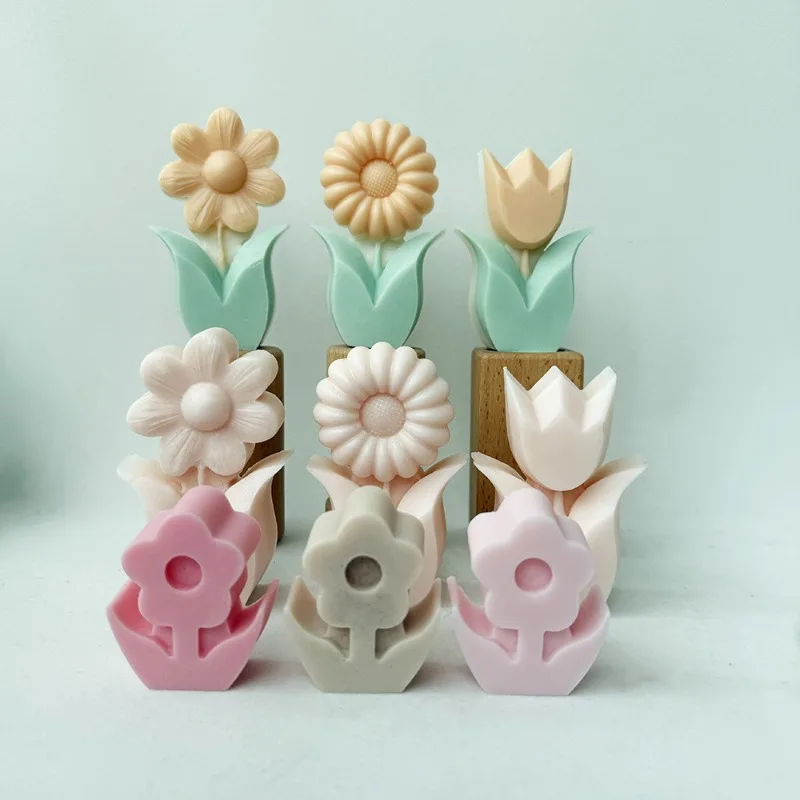 3D Tulpe Sonnenblume Blume Kerze Silikonform DIY Blume Seife Gips Handwerk Harz Gussform Schokolade Kuchen Backwerkzeug