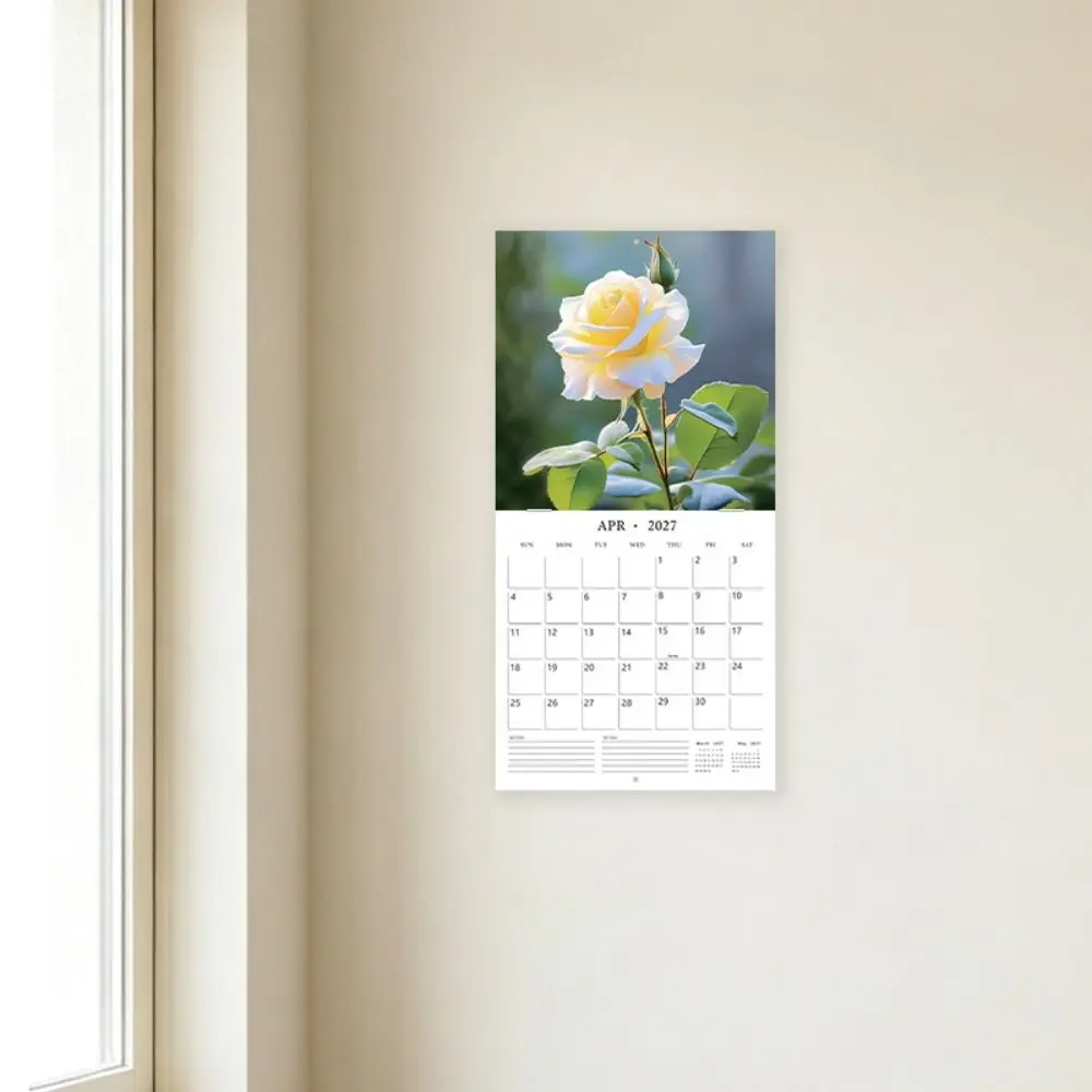 Calendario planificador mensual de 12 meses 2027, páginas con estampado floral, calendario en inglés, diseño cuadrado de rejilla grande, calendario diario para oficina