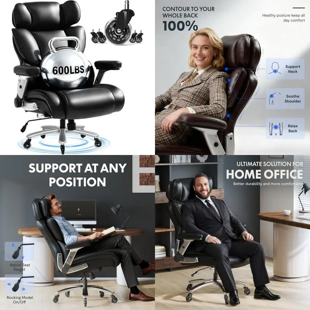 

Сверхмощное кожаное офисное кресло с 2D-подлокотниками, поясничной опорой и лезвиями для больших и высоких людей, идеально подходит для дома или