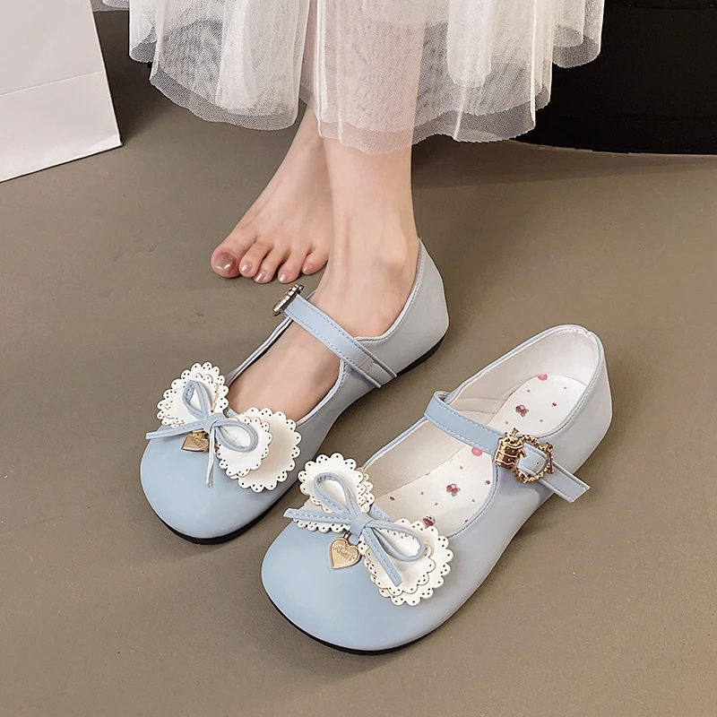 Spring New Coarse Heel Single Shoes Women's Fashion Round Head Shallow Bow Anti-slip Wear-resistant Mary Jane Shoes image 2