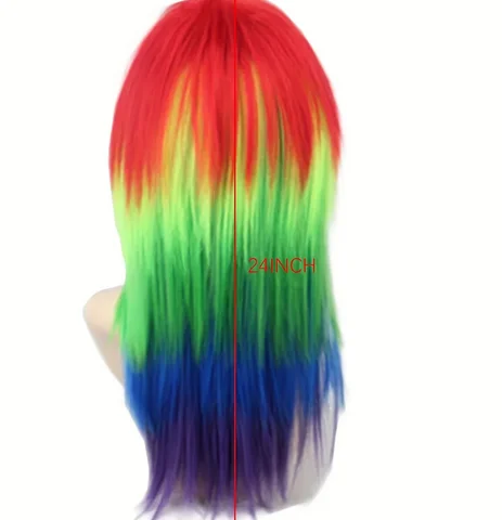 Rainbow Dash Cosplay Long Straight Rainbow Synthetic Cosplay Wig for Halloween Christmas School Thanksgiving Day