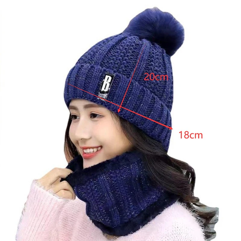 2PCS Winter Warm Knit Hat Set Winter Hat Thick Plush Windproof Cold Casual Warm Hat Winter Hats Knit Cap Men Women Velvet Hat