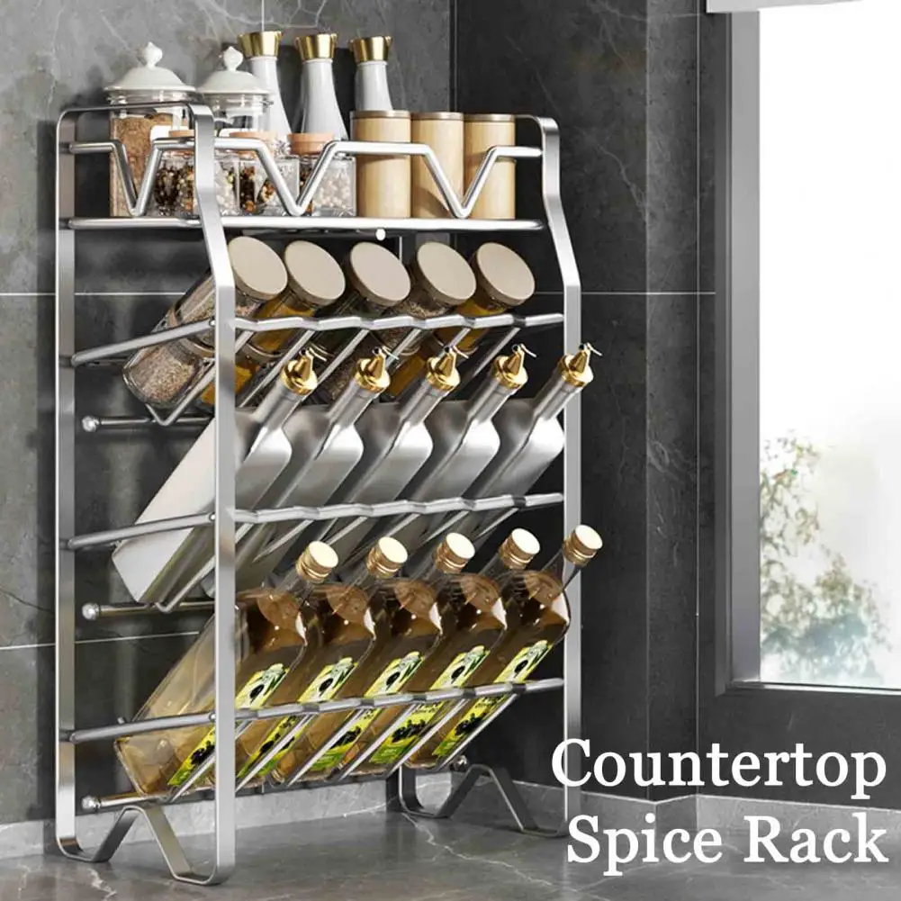 Spice Display Rack Stainless Steel Spice Rack Organizer 2/3/4 Tier Condiment Holder for Kitchen Countertop Multi-layer Seasoning