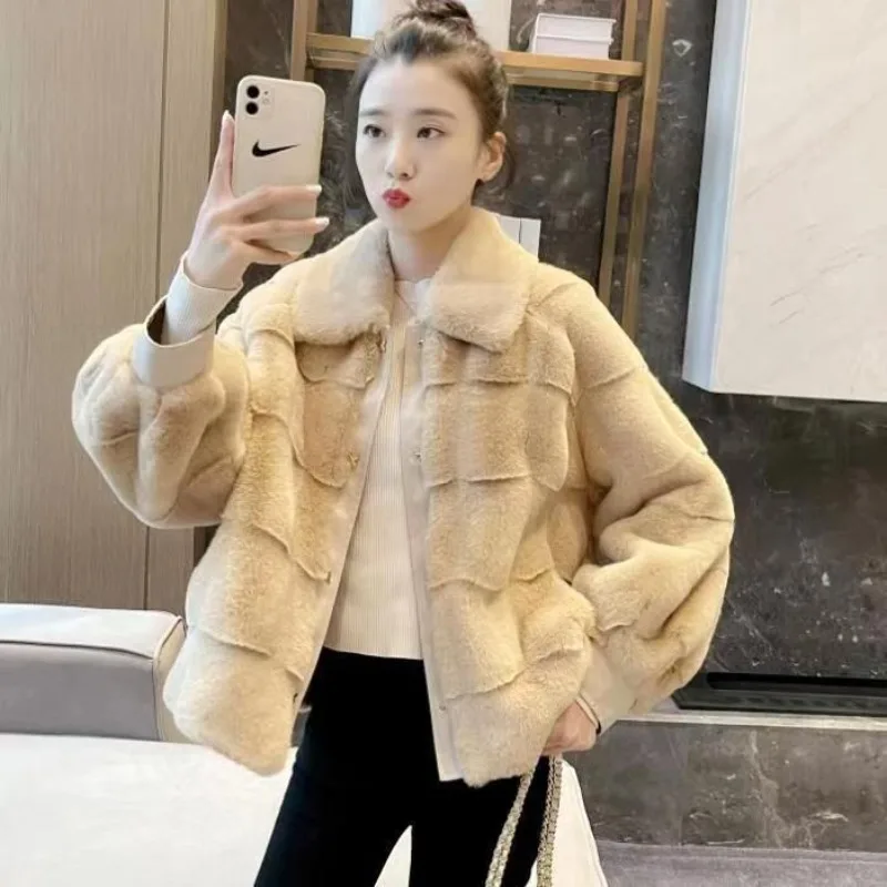 Nouveau manteau en fausse fourrure de vison haut de gamme, haut d'hiver court et élégant, vêtements d'extérieur en fourrure de vison pour femmes, manteau élégant et élégant à la mode