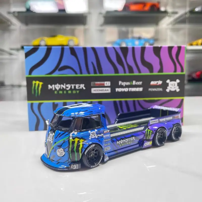 

New 1:64 Vw Trailer Transporter Magic Claw Painted Alloy Roller Miniature Simulation Car Model, Collectible Ornament, Custom