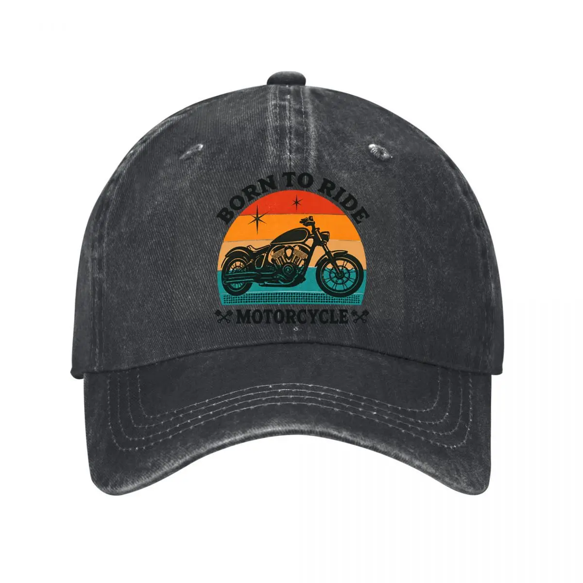 Born To Ride Vintage Motorcycle Sunset Graphic Washed Baseball Cap Outdoor Hat