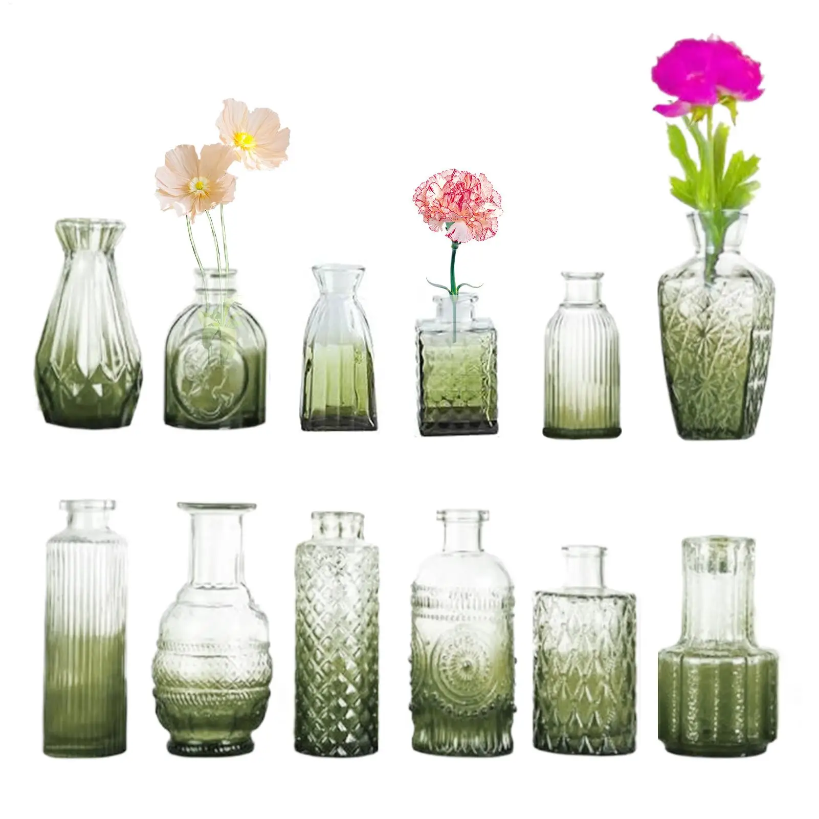 Flower Vase Vintage Decorative Plant Holder Glass Bud Vase Set for Dining Room Living Room Kitchen Bathroom Office Farmhouse