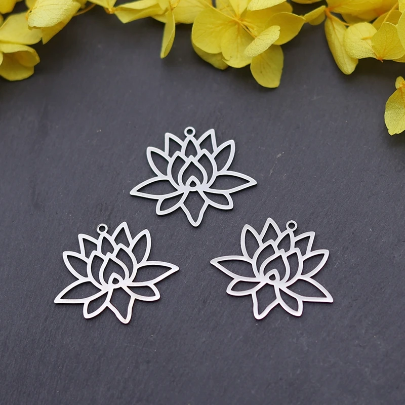 3pcs Hollow 5 Petal Flower Stainless Steel Charms Tone Open Flower Pendants, DIY Jewelry Making Accessories for Earrings