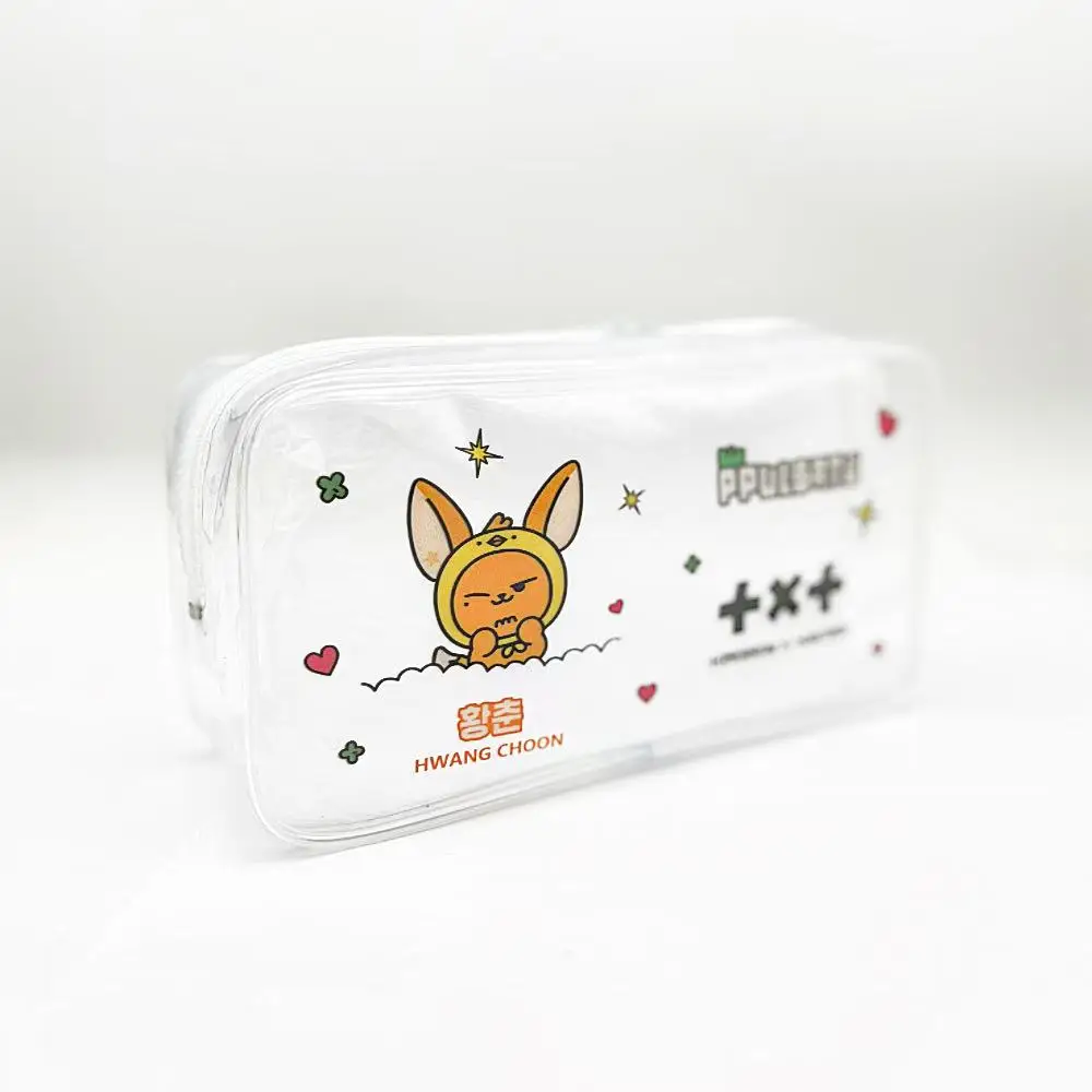 الكرتون الحيوان مقلمة حقيبة أدوات مكتبية 19*10*6.5 سنتيمتر بولي كلوريد الفينيل شفافة حقيبة التخزين حقيبة مستحضرات التجميل Soobin Yeonjun Beomgyu Taehyun Hueningkai Txt Kpop