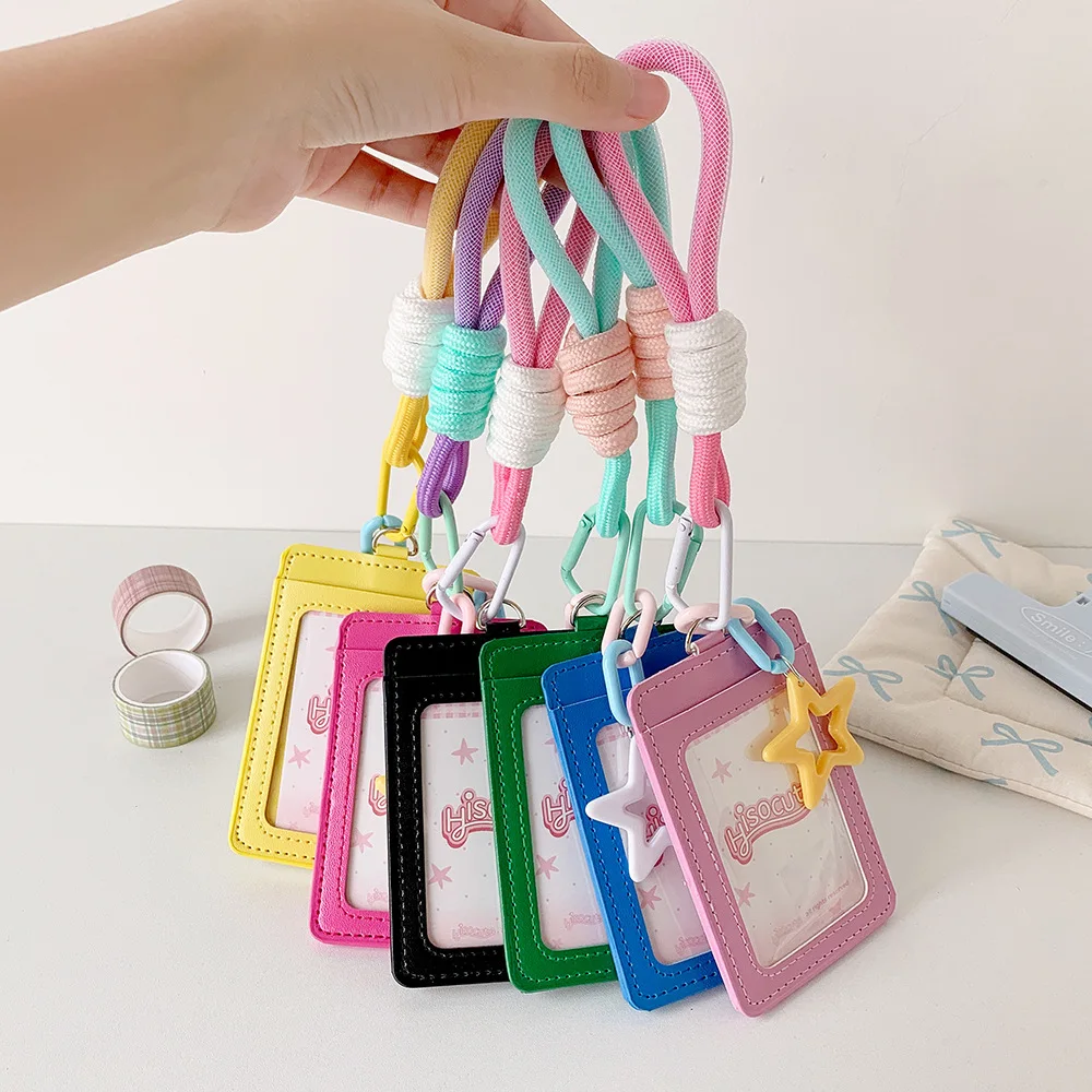 ID Card Protective Leather Bus Card Cover Credit Card PU Leather ID Card Holders Keyring Key Chain Korean Photocard Holder