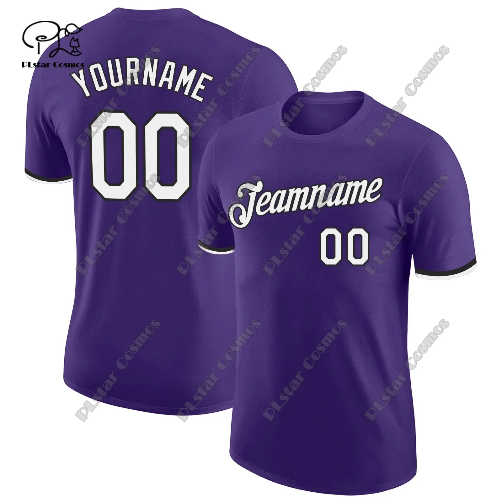 3D printed custom name team uniform colorful purple polyester authentic T-shirt summer tops simple round neck T-shirt