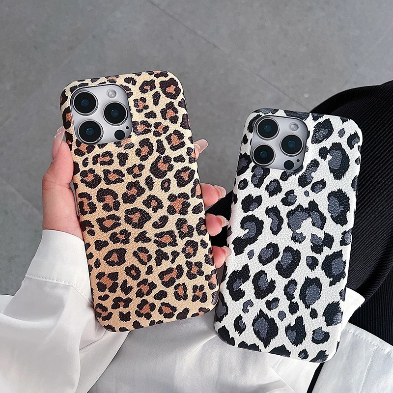

Lichee Pattern Leopard Grain Leather Phone Case For iPhone 16 15 14 Plus 13 12 Pro Max ShockProof Color Collision Back Cover New