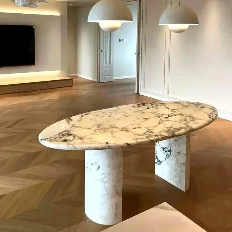 Y1 style NEWNatural marble oval dining table simple modern light luxury Italian minimalist dining table