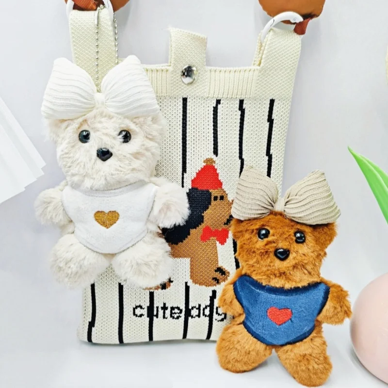 

2Pcs Brown Bear Pink Heart Plush Keychain For Backpack, Plush Soft Cotton Key Chain For DIY Keychain Crafts Stuffed Animals