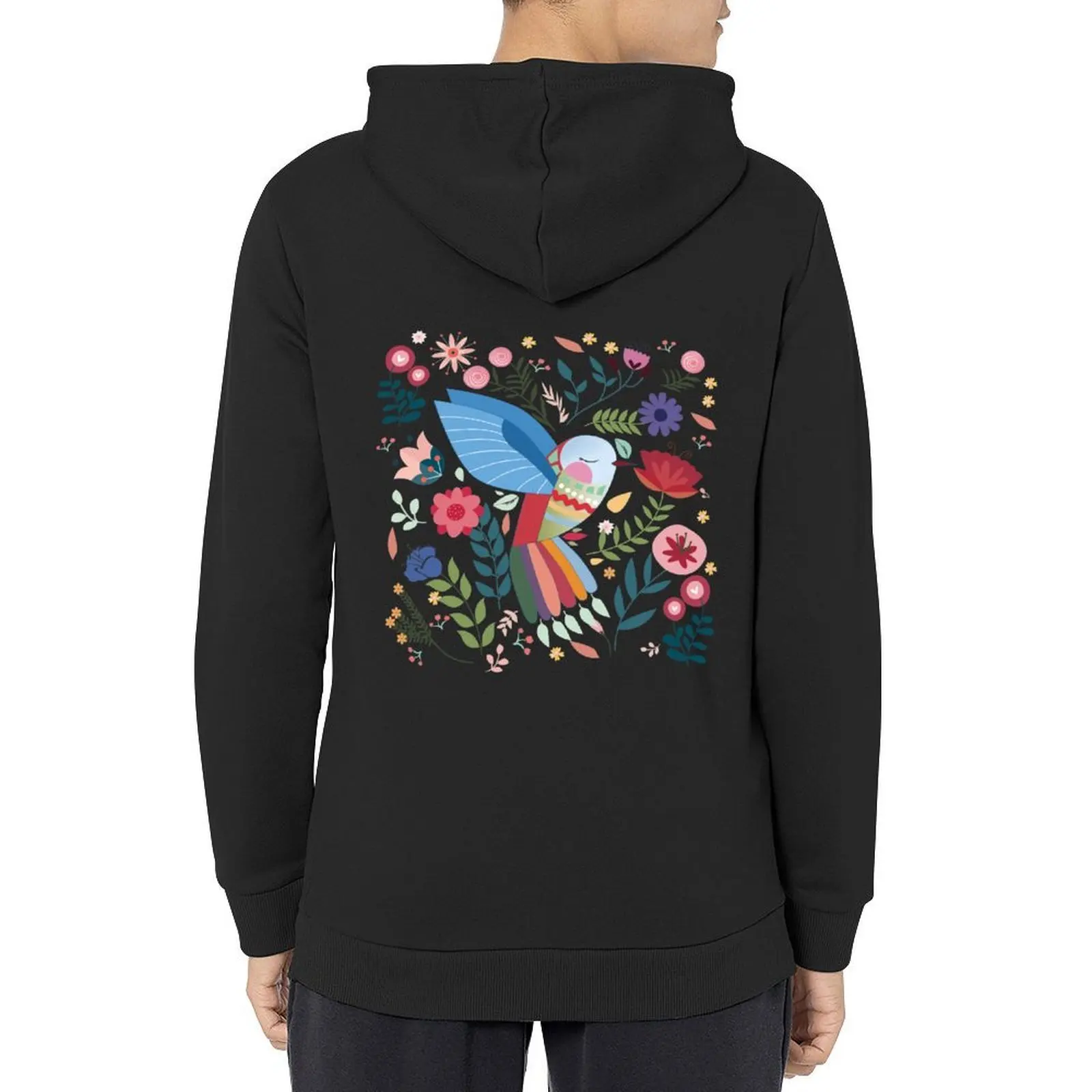 

Folk Art Inspired Hummingbird With A Flurry Of Flowers Hoodie men's winter sweater anime clothes blouse mens hoodies