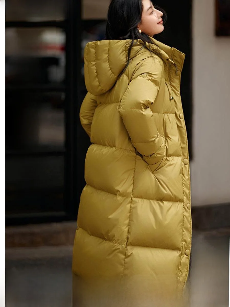 

Fce-lined Long Puffer Jaet Du down Warm Hooded Korean Sle Commute Wind Polyester Fiber Straight Cut Zipper Closure