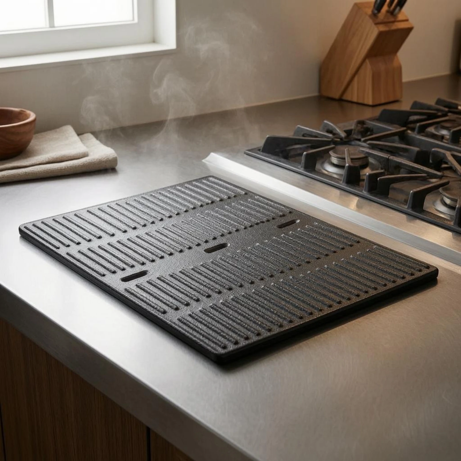 Cast Iron Grill Plate Raised Ridges Ribbed Grill Plate Cookware Rectangular Cooking Gear Slim Design for Barbecue view 5
