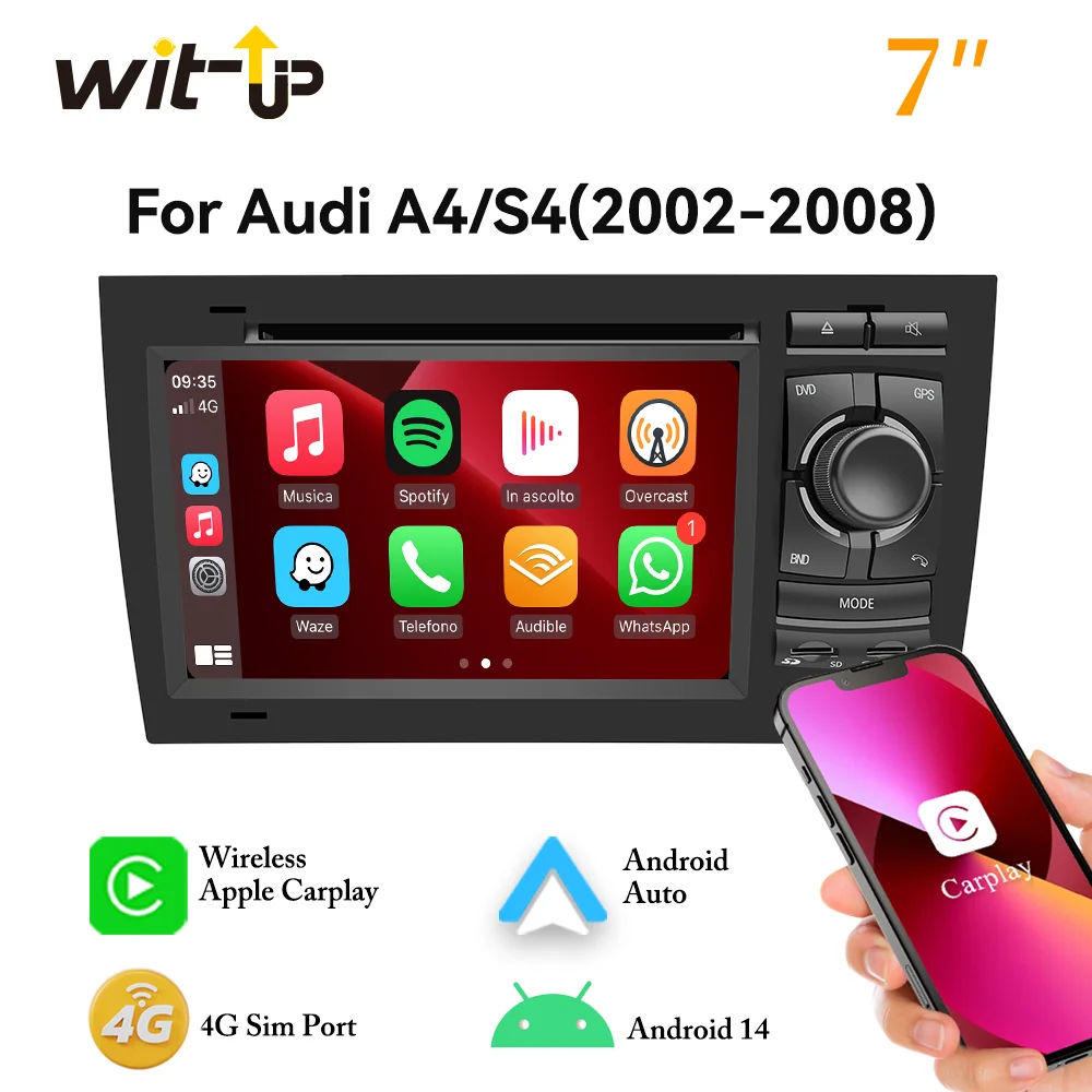 

Wit-Up For Audi A4 B5 B6 b7 Radio Upgrade Kit Touch Screen Double Din Android Car Stereo Wireless Apple CarPlay GPS Navigation
