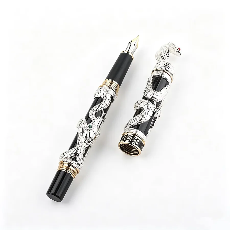 

Jinhao Luxury 3D Snake Embossed Fountain Pen Metal Carved Ink Pen Vintage Craft Business Signature Collection Gift Fountain Pens