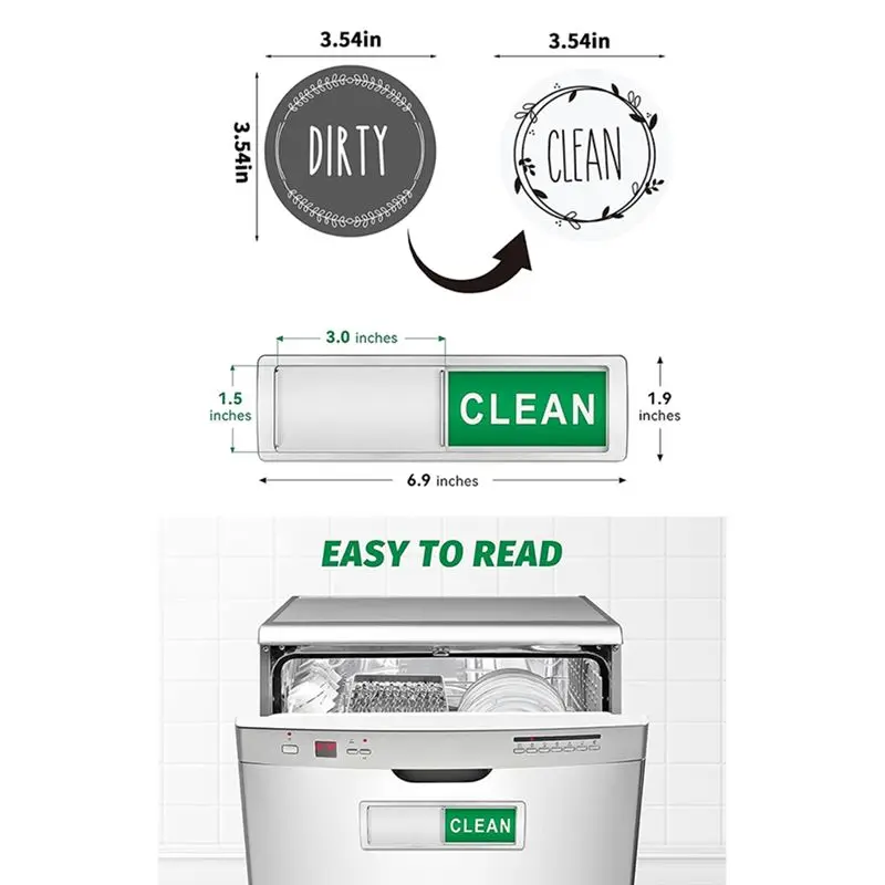 X10A 2PCS Dishwasher Magnet Clean Dirty Sign Shutter Only Changes When You Push It Non-Scratching Dishes Are Clean or Dirty