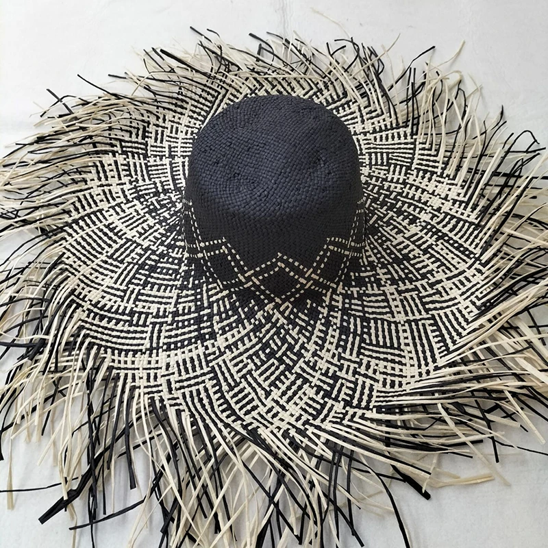 Casual New Handmade Women Straw Sun Hat Large Wide Brim Girl High Quality Natural Raffia Panama Beach Straw Sun Caps For Holiday