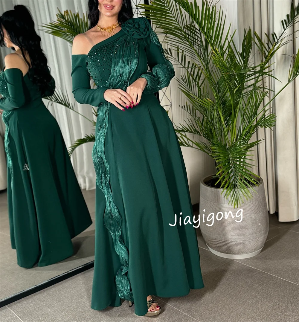 تخصيص الطراز الحديث جيرسي الطية مطرزة ألف خط واحد الكتف فساتين طويلة مناسبة مخصصة رائعة