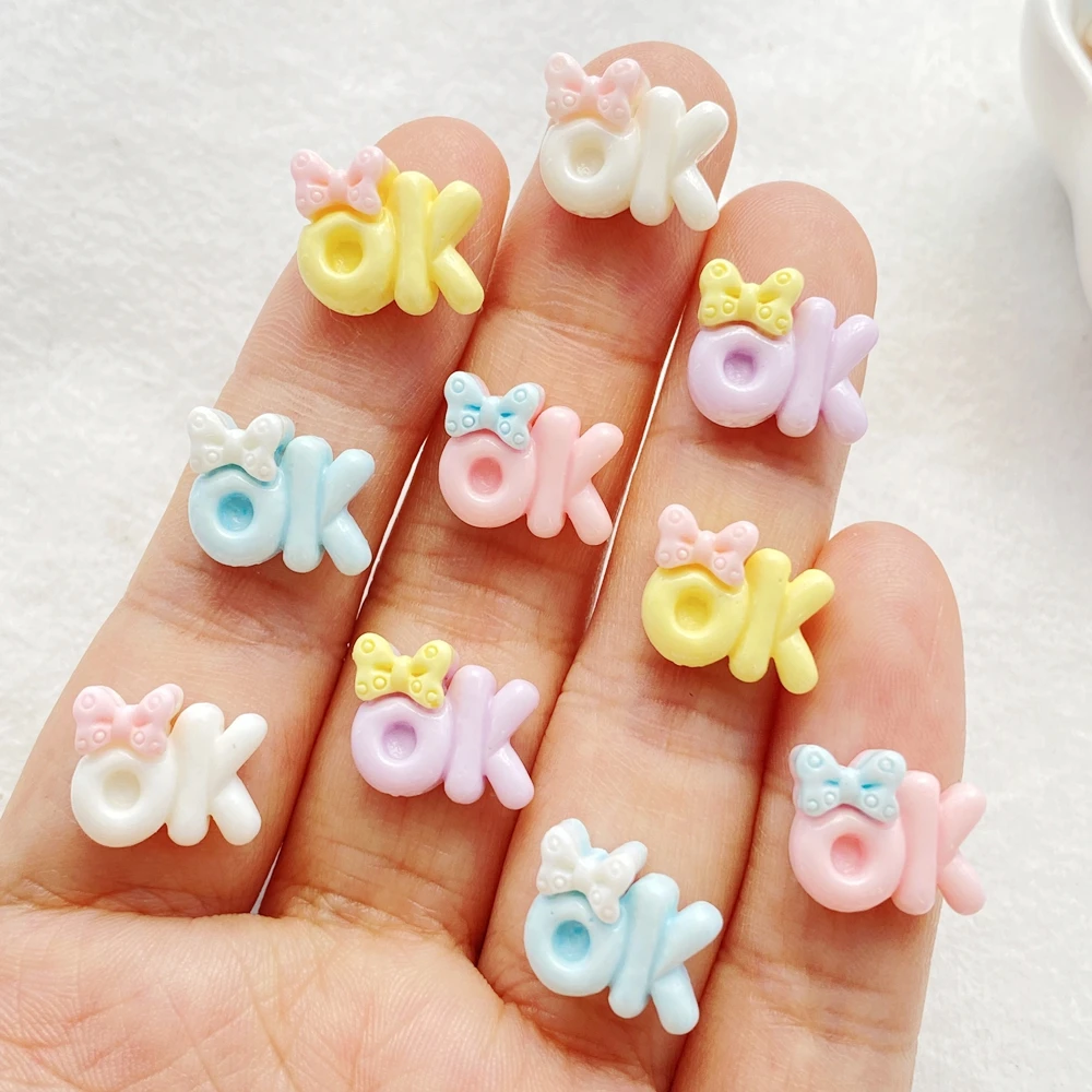 30Pcs Cute Resin Mini Colorful OK Letters Series FlatBack Cabochon Ornament Jewelry Making Manicure Hairwear Accessories