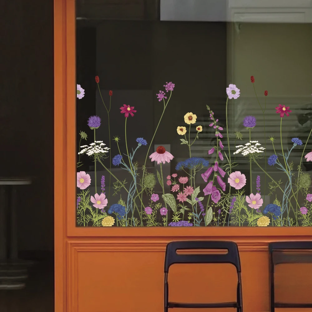Bunte florale Buntglas-Fensterrandfolie, statisch haftend, abnehmbar, transparent, für Aufkleber, doppelt sichtbarer, langlebiger Aufkleber