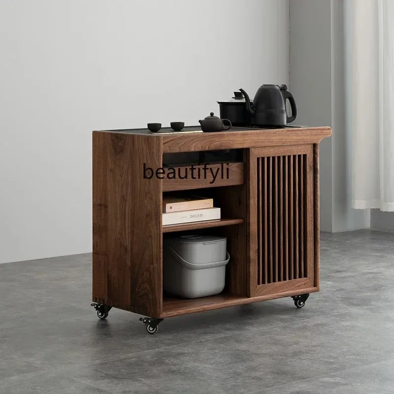 

SS ss7486 Black walnut solid wood mobile tea cabinet, household, integrated side tea room storage integrated boiling water cabin