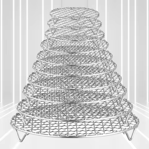 Round Air Fryer Rack Stackable Stainless Steel Grid Grill BBQ Net with Foot Cooling Rack Steam Baking Rack for Home Kitchen