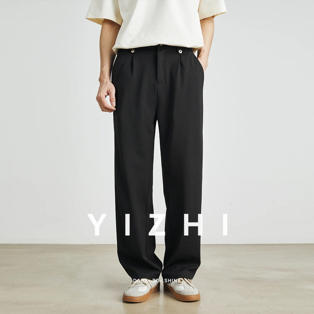 

2025 Fashion Men's Casual All-match Wide-leg Pants Summer New Style Ice Silk Loose Straight Small Suit Pants Men's Casual Pants