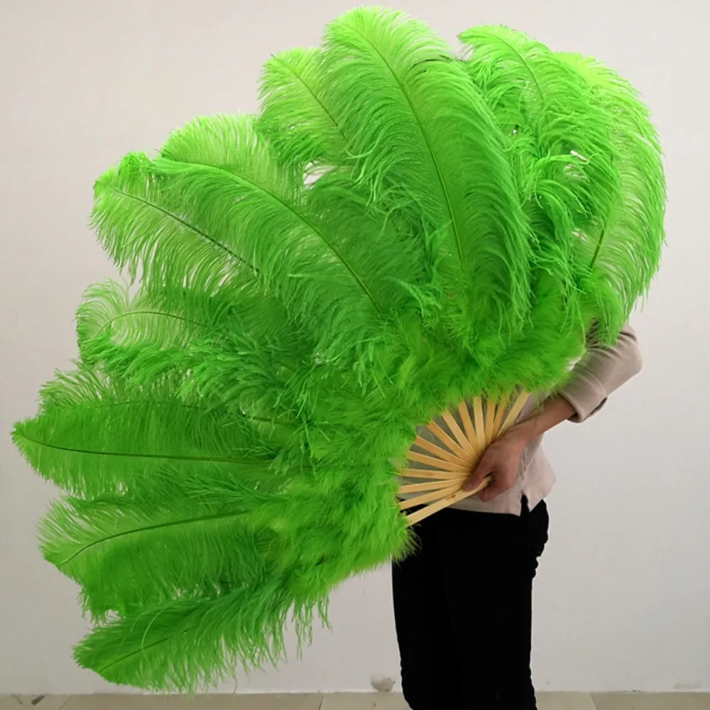 

New Big Red Ostrich Handheld Fur Fan 12 Bones Runway Shooting Props Folding Fan 35*60cm Carnival Belly Dance Stage Fan