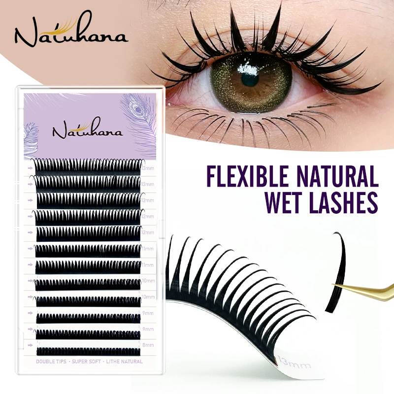 NATUHANA Extensão de cílios molhados 0,07 mm Picos Cílios Manga Wispy Cosplay Tipo Cílios fofos