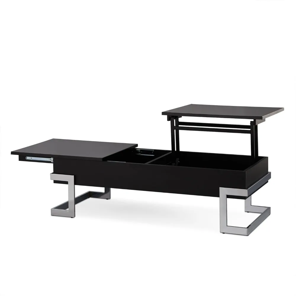 (Spring Sale) Coffee Table, Black and Chrome Rectangular Lift Table Contemporary Style Solid Wood Coffee Table