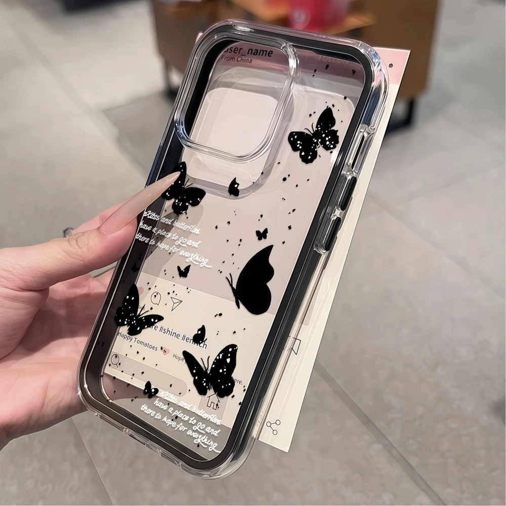 Traumhafte Schwarze Schmetterling Transparente Handyhülle für iPhone 16 14 15 Plus 13 14 15 17 16 12 11 ProMax 16Pro 17Air Weiche Durchsichtige Hülle – Detail 3