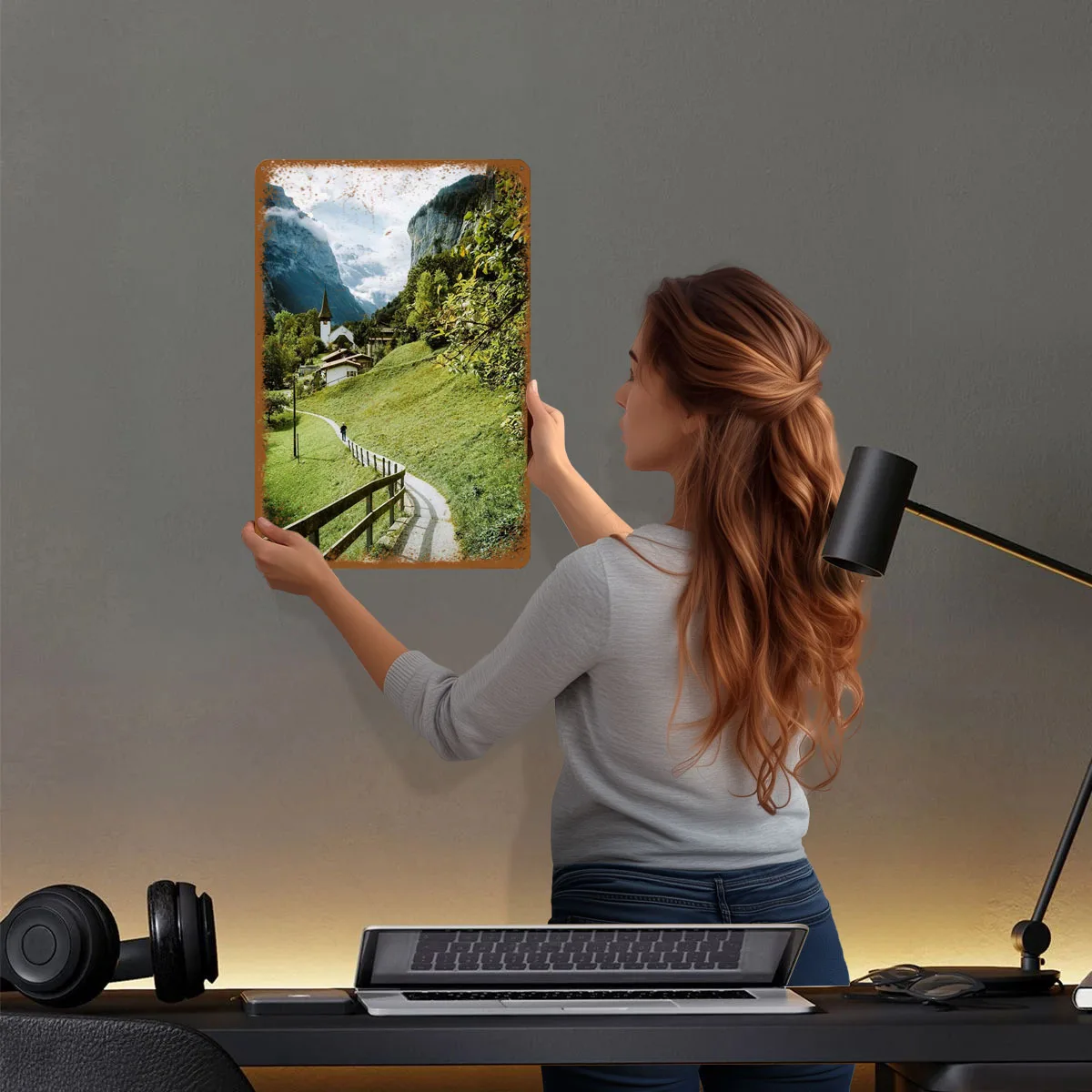 مسار القرية السويسرية علامات معدنية النقل ملصق ديكور المنزل غرفة المعيشة مخصص صفيح تسجيل لتزيين جدران الفن #2