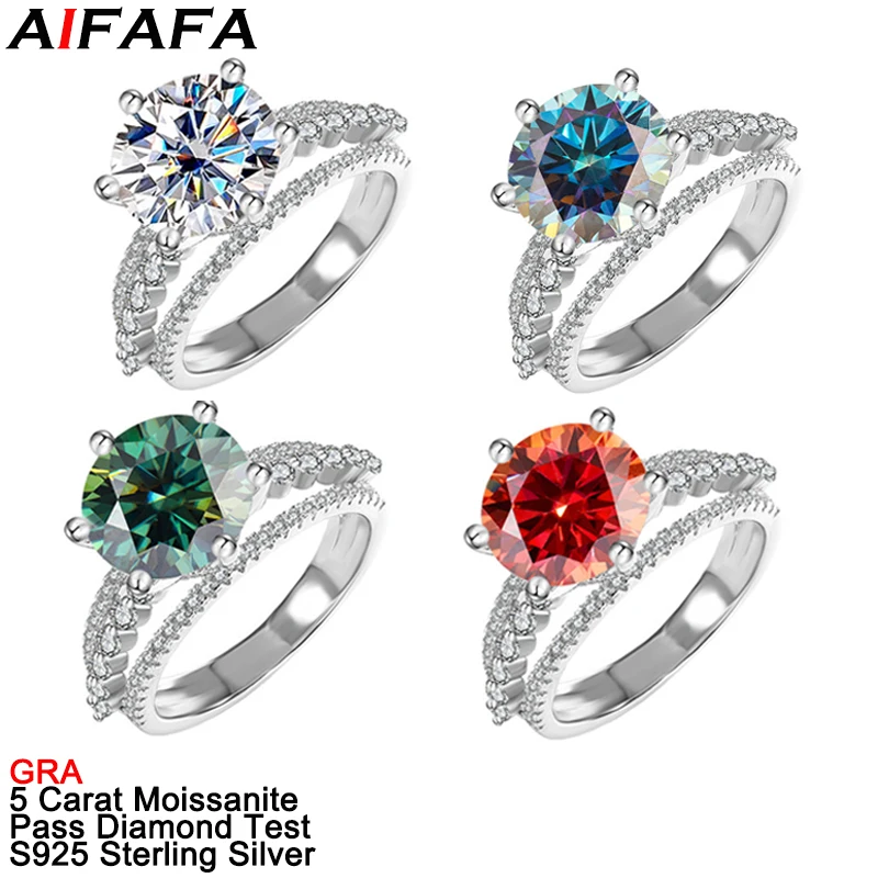 5 Carat D Color Moissanite Women Rings 925 Sterling Silver 6 Color Moissanita Wedding Ring Fine Jewelry Pass Diamond Test GRA