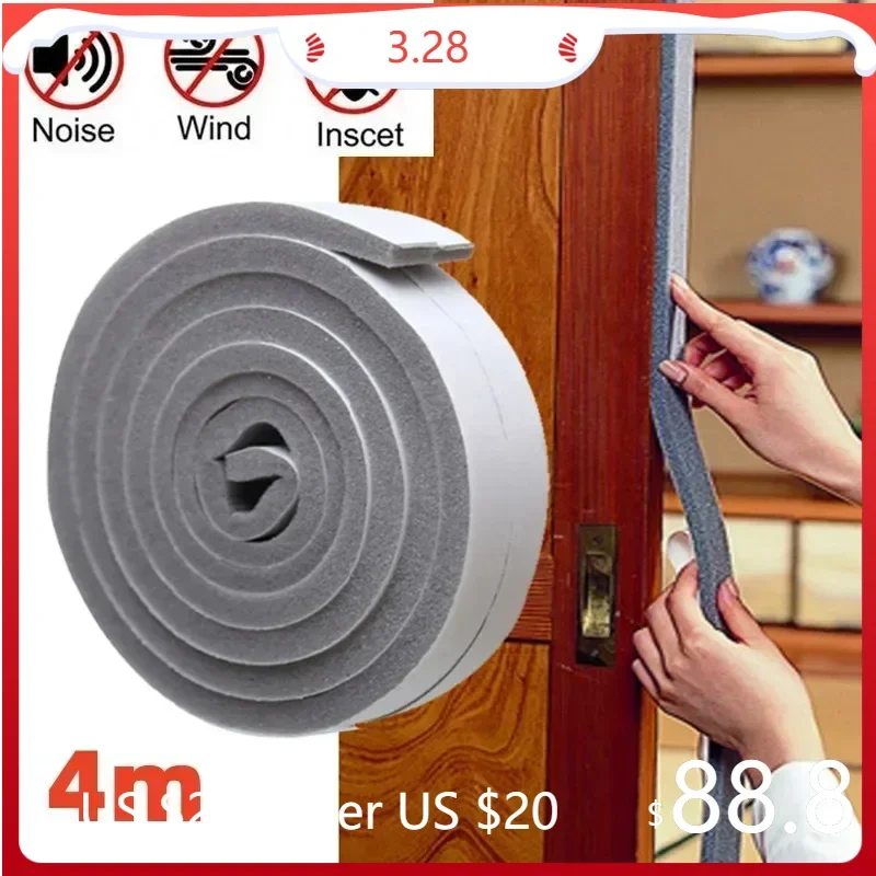 4m Door Window Sealing Strips Sound-Proof Door Window Foam Back Noise Insulation Excluder Tape Dust-proof Seam Sealing Strip