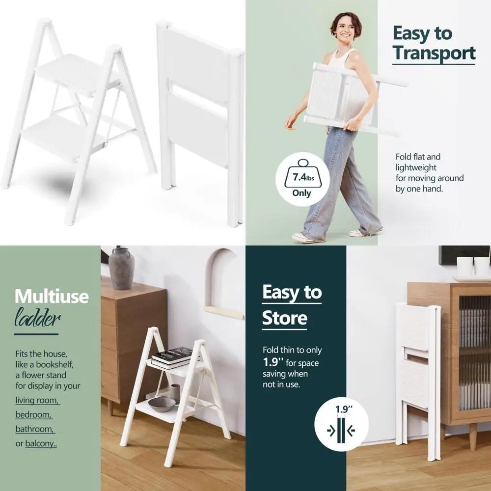 

2 Step Ladder, olding Step Stool with Broad Pedals, Compact Stepping Stool, Sturdy Steel Ladders or Home with Anti-Slip eet, Sup
