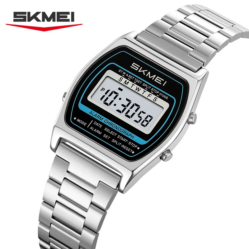 SKMEI 2590 Multi Functional Compact Electronic Watch for Men and Women Stainless Steel Strap Outdoor Sports Student Watch Timing