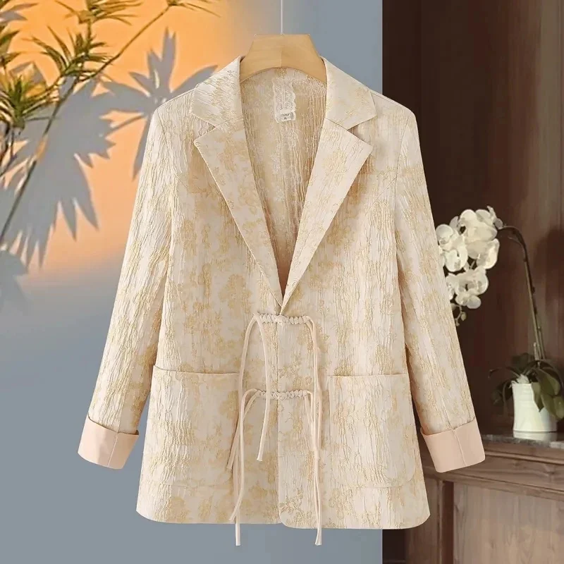 

Spring Autumn Blazer Jacket Women's Jacquard Retro Style Ladies Be All-MatchSuit Coat Fashion Top Grade Blazer Lady Outerwear