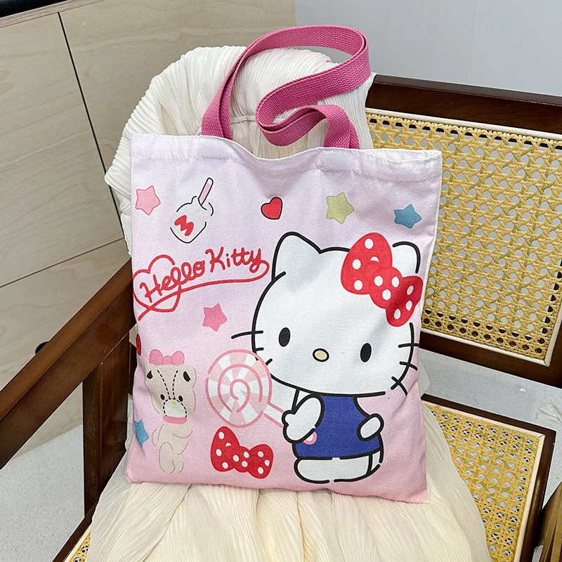 For girls, Hello Kitty kuromi meiledi hand-held shoulder bag, cross-body canvas bag, bucket, cute casual hand-held small bag, wo