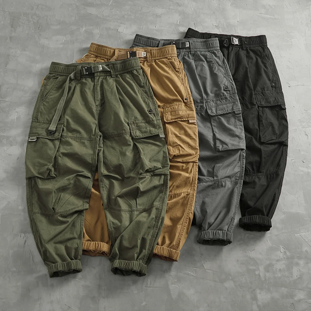 Men's corset casual pants loose 3D vertical cut retro military style outdoor scratch resistant multi-pocket cargo pants