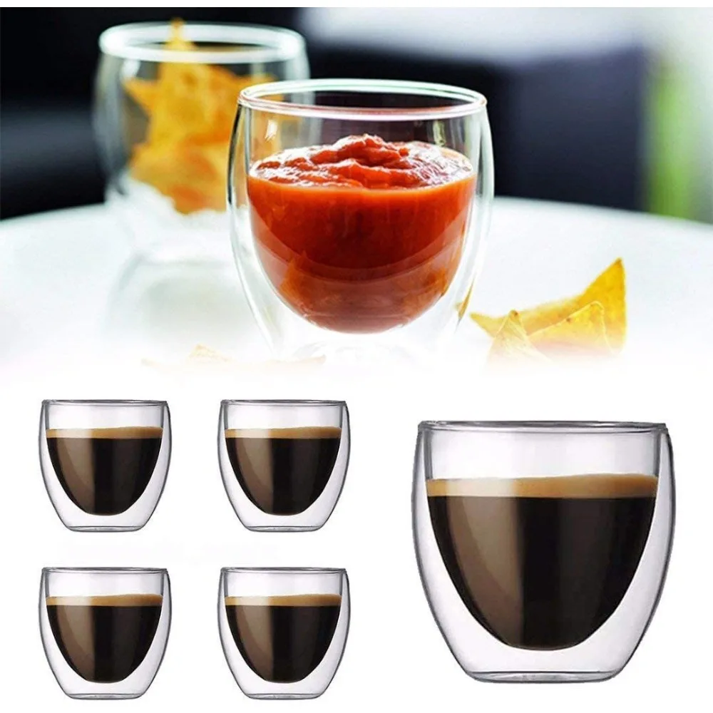 2/4/6PC 80ML/250ML/350ML/450ML Double Walled Glass Coffee Cup Insulated Layer Tea Cups Clear Small Glass for Hot Cold Glassware