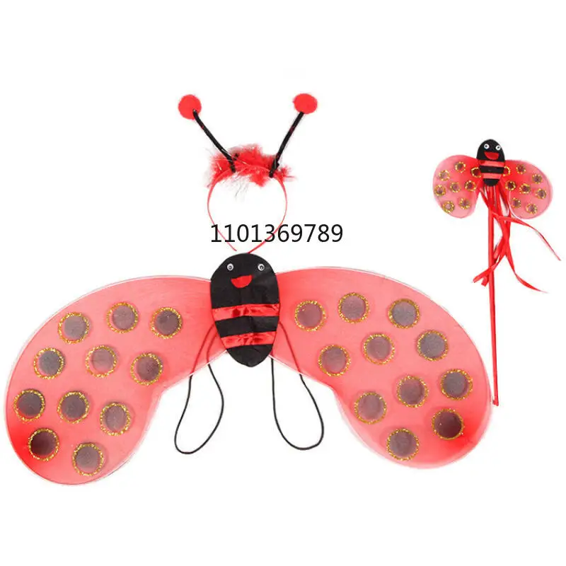 4 قطعة النحل الأصفر تأثيري حلي هالوين الفتيات النحل هوائي عقال هيرباند أجنحة عصا سحرية فستان مضحك الجنية الدعائم مجموعة #4