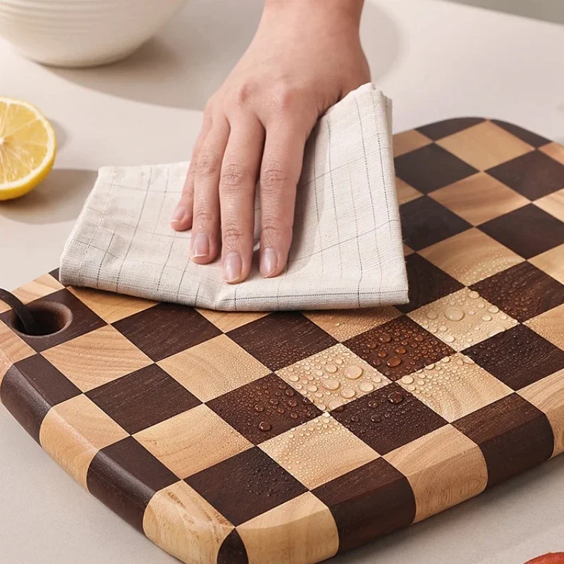 Acacia Wood Checkerboard Cutting Board Grid Pattern Antibacterial Anti-Mold Meal Mat Coaster for Kitchen