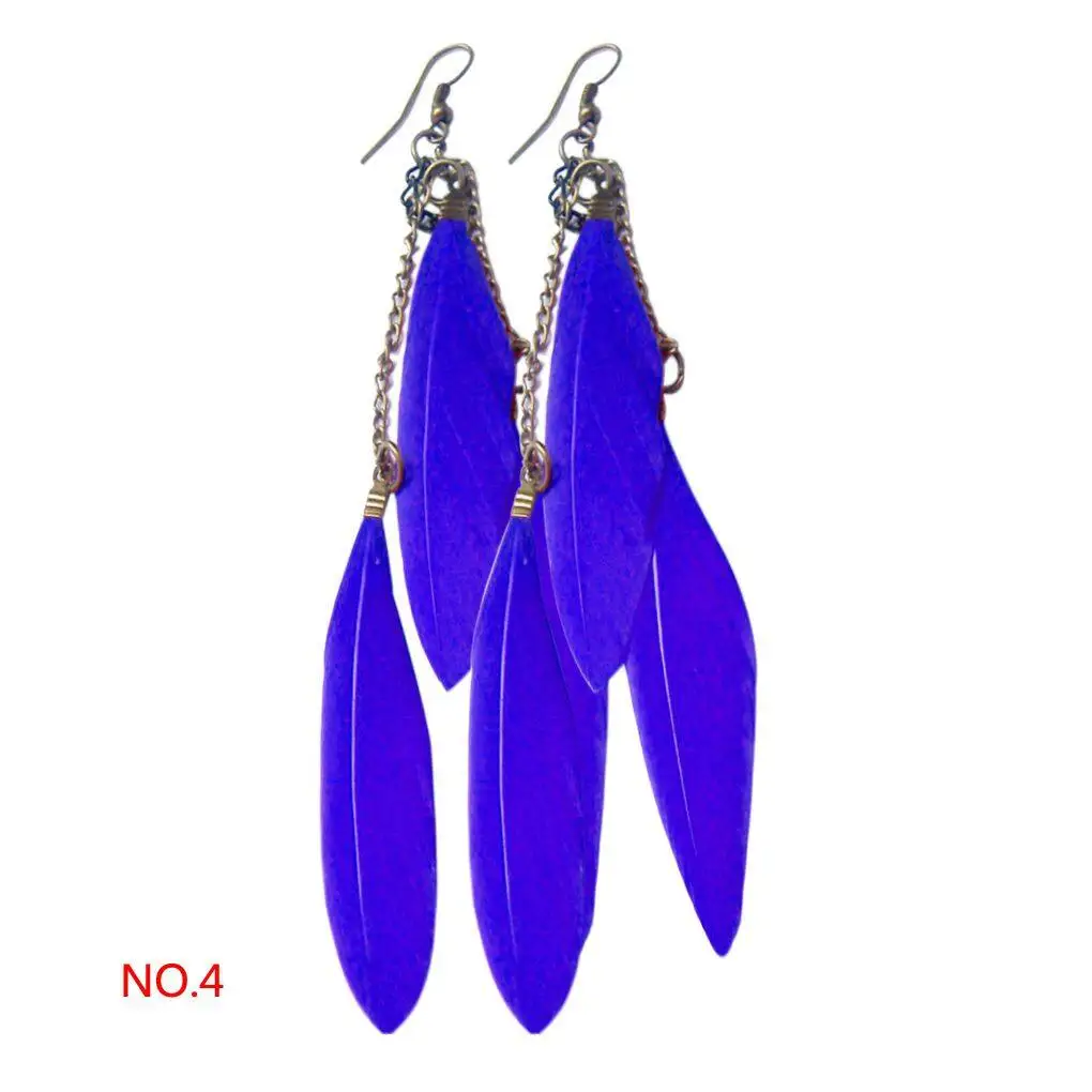 Women Tassel Earrings Feather Drop Dangle Hook Earrings