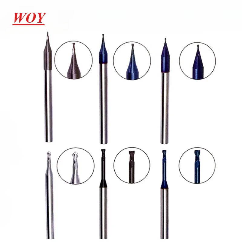 

WOY Micro Carbide End Mill Rib Processing Cutter CNC Deep Long Neck Small Diameter 0.2 0.3 0.4 0.5 0.6 0.7 0.8 0.9mm Mini Mill